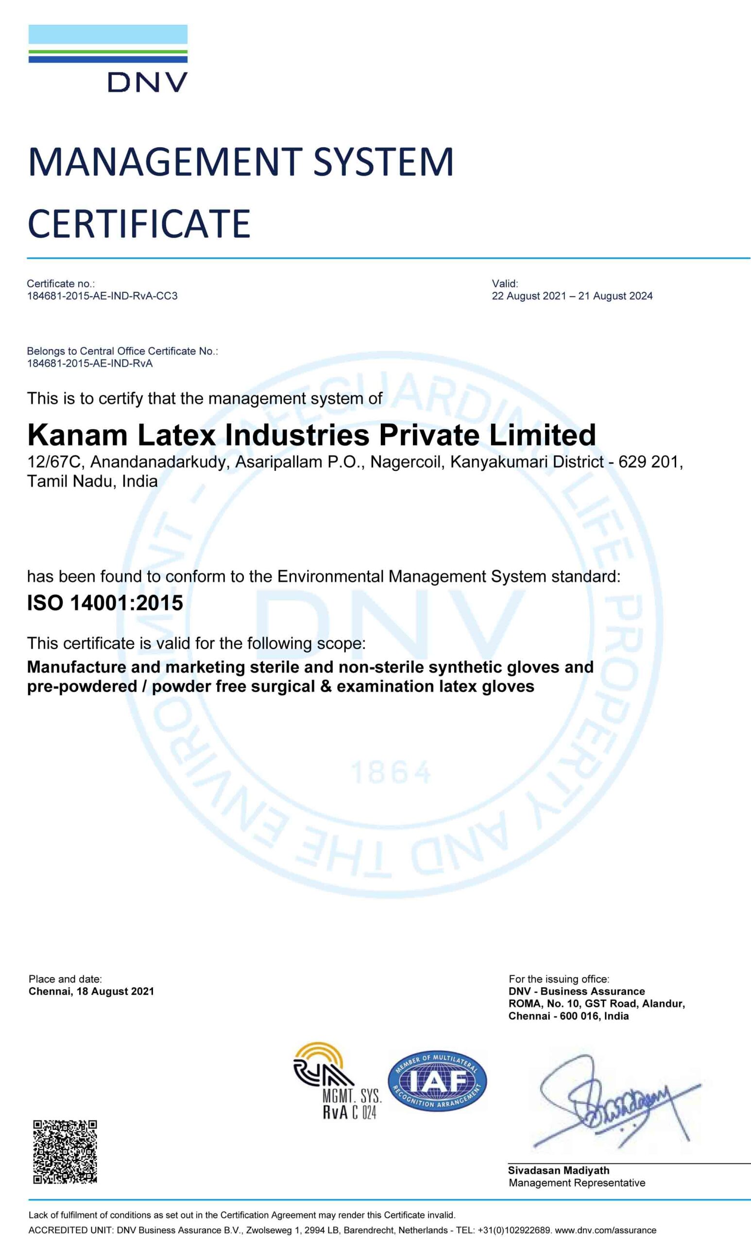 KANAM MSC Certificate